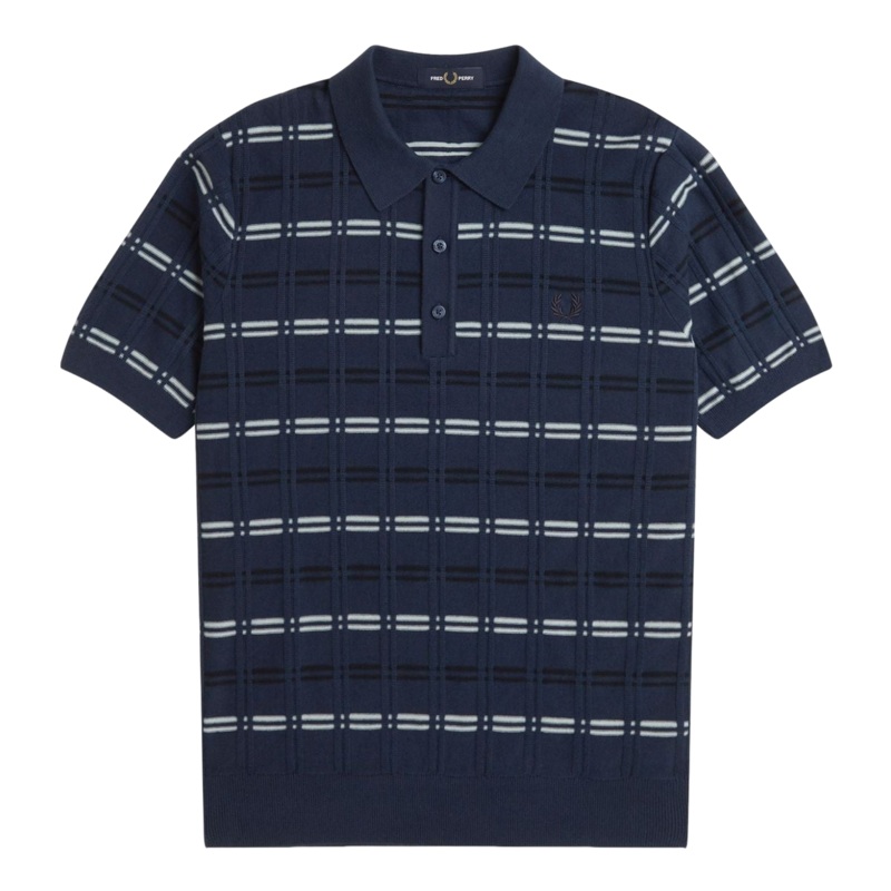Fred Perry Rib Knitted Polo Shirt Tennis Blue Small