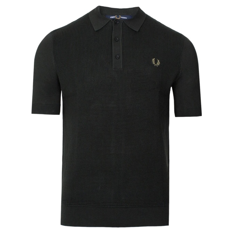 Fred Perry Waffle Stitch Waffle Polo Shirt Night Green Medium