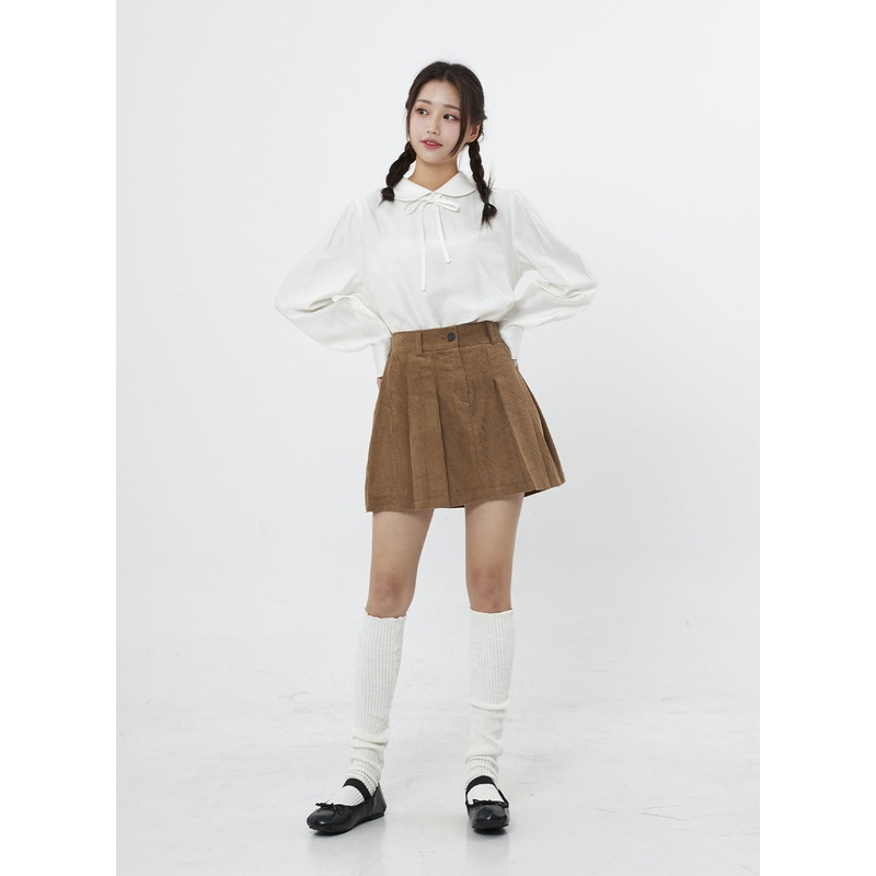 High Waist Pleated Mini Skirt BO12 Beige S/M