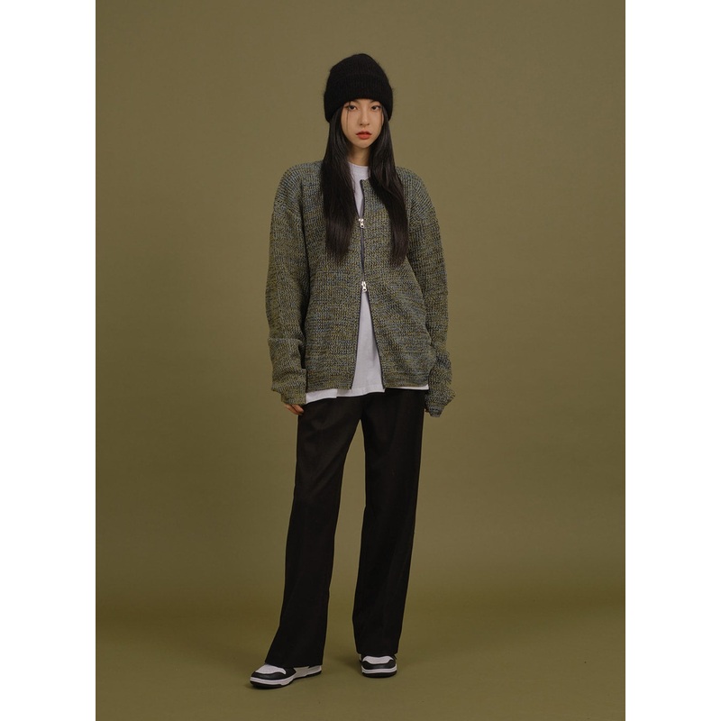 Loose Fit Knit with Two Way Zip Beige S/M