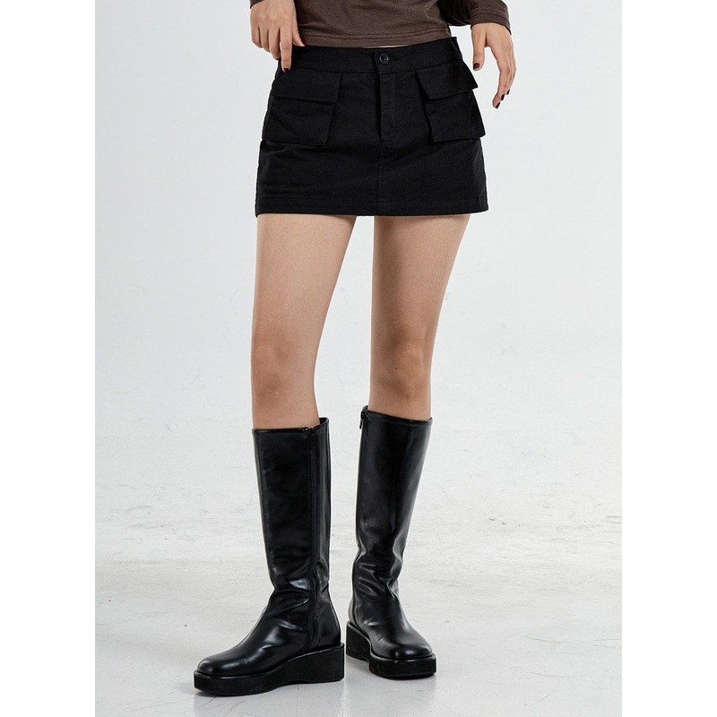 Low Waist Front Pocket Mini Skirt CO05 Dark Green S