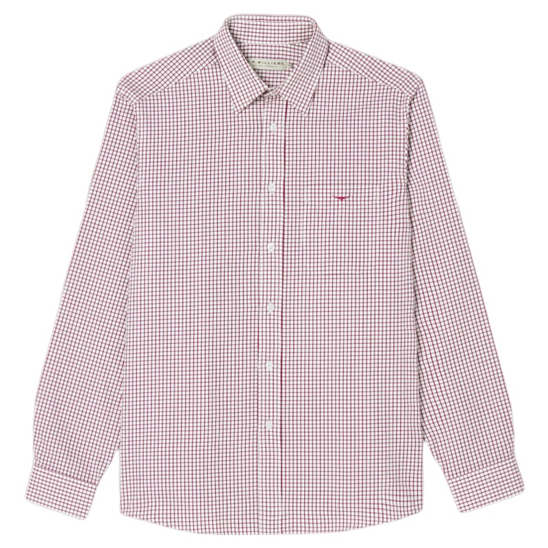 R. M. Williams Collins Long Sleeve Shirt Burgundy/White Medium