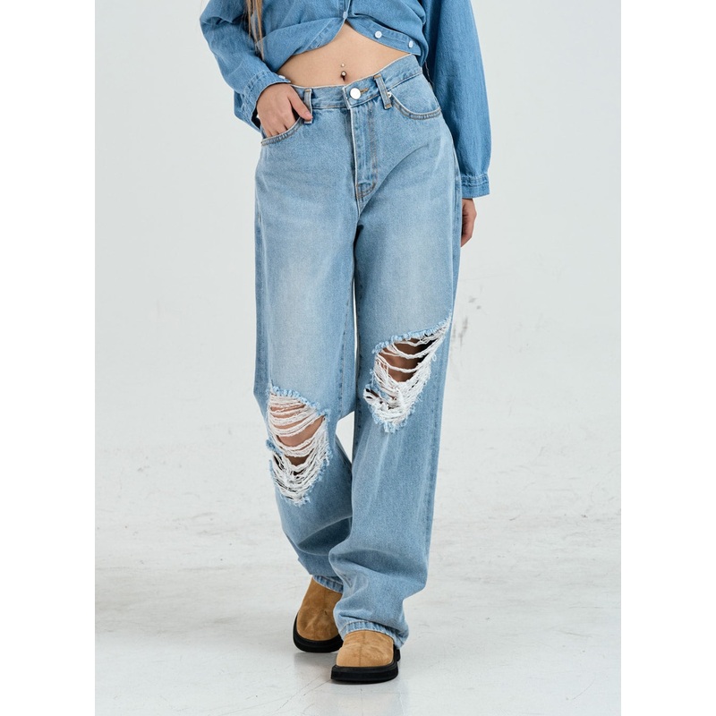 Ripped Maxi Denim Pants Unisex CO14 Light Blue S
