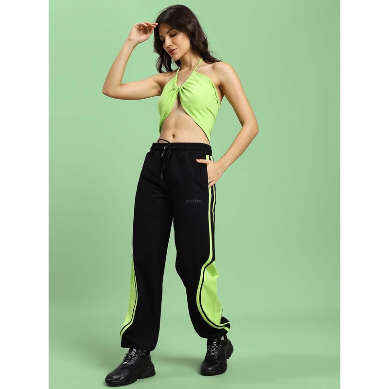 WOMENS AZIZA CO-ORD SET BLACK NEON-GREEN XS