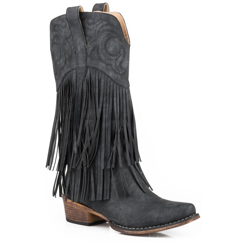 Womens Black Smooth Fringe Boot 5 R