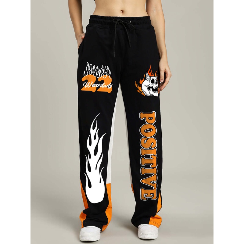 WOMENS FEARLESS CONTRAST RELAXED FIT JOGGERS BLACK-ORANGE XS