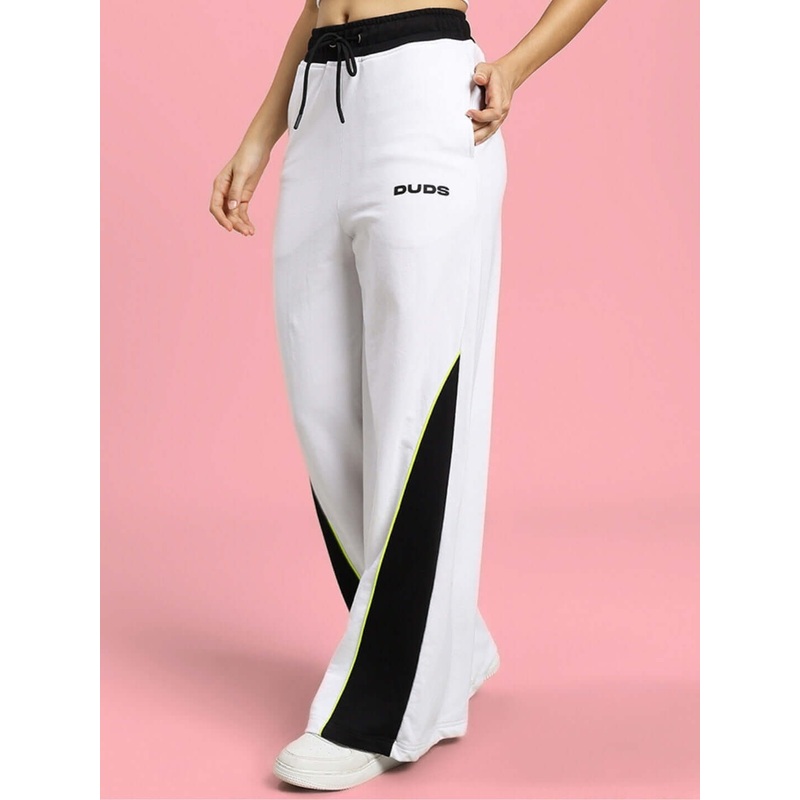 WOMENS LARISSA WIDE ANKLE RELAXED-FIT JOGGERS WHITE-BLACK XS