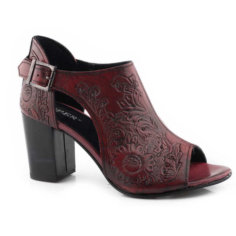 Womens Red Floral Tooled Leather 5 R