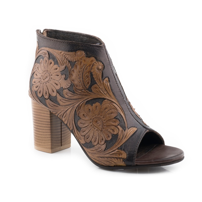 Womens Tan And Black Tooled Leather 5 R