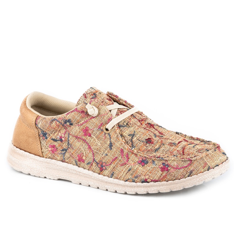 Womens Tan Floral Fabric With Tan Heel 5 R