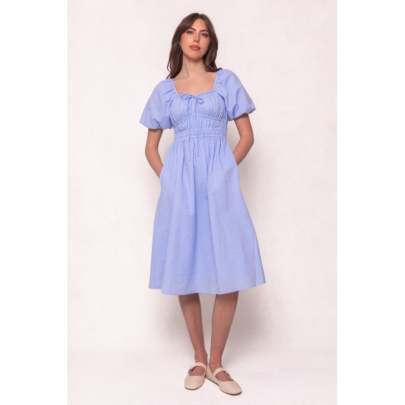 Countryside Dress in Blue Seersucker XX Small