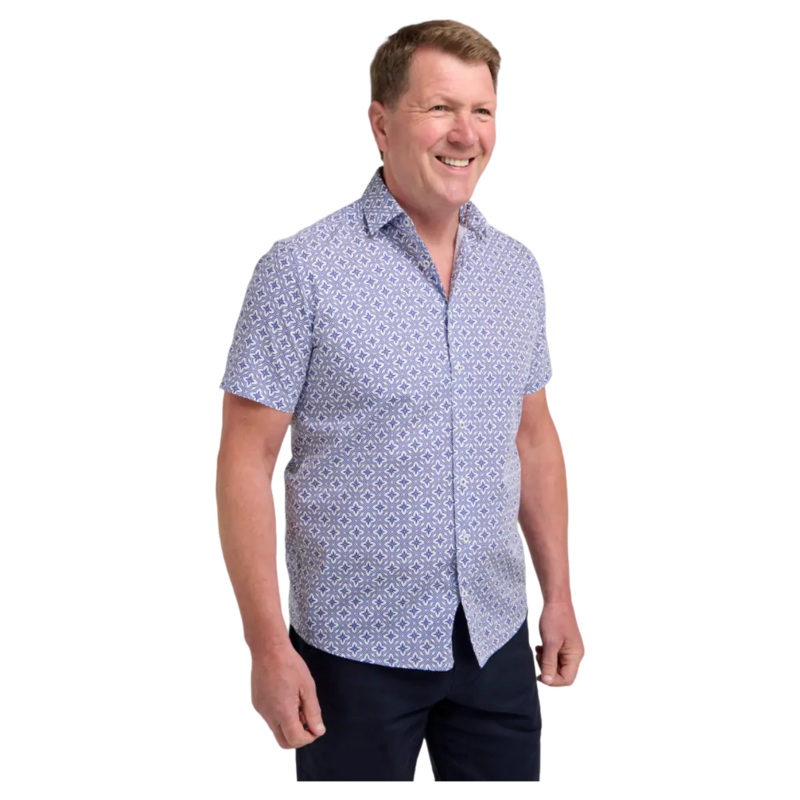 Double Two Printed Short Sleeve Shirt Blue 2 X-Large