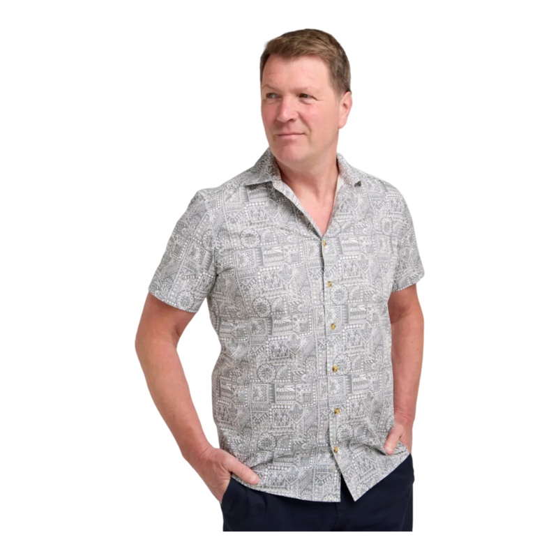 Double Two Printed Short Sleeve Shirt Khaki 2 X-Large