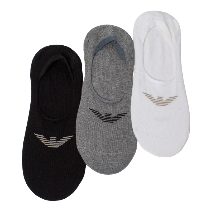 Emporio Armani 3-Pack Footie Socks Black/White/Grey Small-Medium