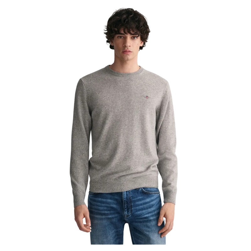 GANT Superfine Lambswool Crew Neck Jumper Grey Melange Small