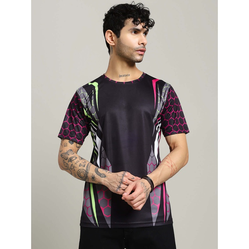HEXAGON PRINTED REGULAR FIT T-SHIRT BLACK XS