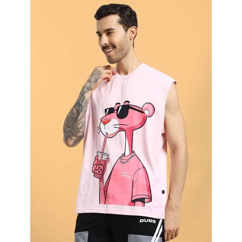 JUST CHILL PINK PANTHER PRINTED T-SHIRT PINK XS