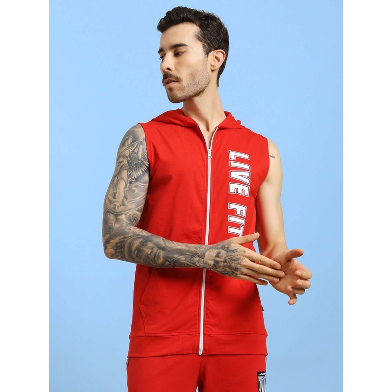 LIVE FIT GYM HOODED T-SHIRT RED XS