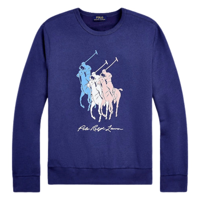 Polo Ralph Lauren Long Sleeve Sweatshirt with Tri-coloured Pony Motif Boathouse Navy Small
