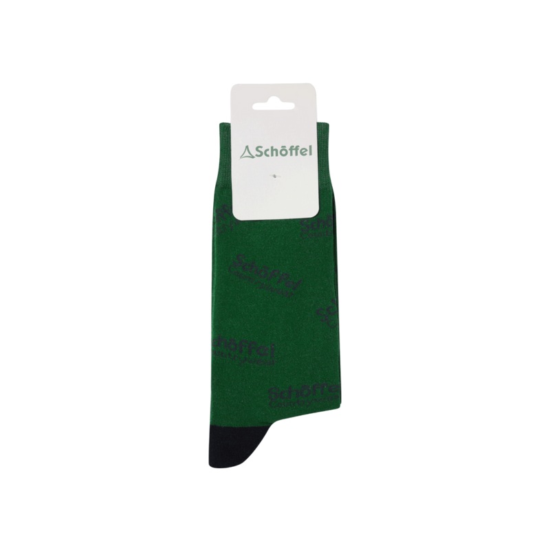 Schoffel Men’s Single Cotton Socks Green Countrywear Logo 7-11