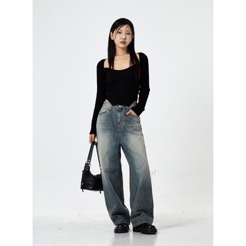 Wide Washed Jeans CS06 Dark Blue S