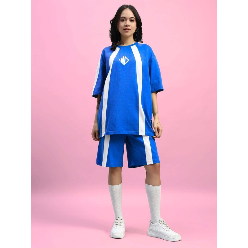 WOMENS WIDELINE SUMMER CO-ORD SET BLUE XS