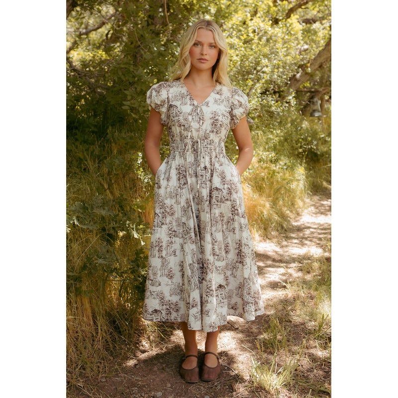 Zaza Midi Dress in Brown Toile XX Small