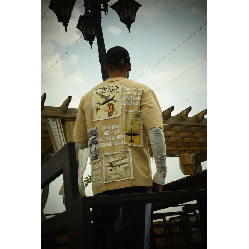 AVAITOR DESIGNER OVER-SIZED T-SHIRT BEIGE XS