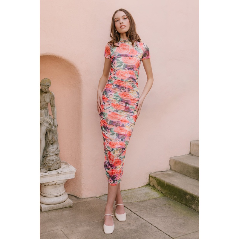 Brynn Short Sleeve Dress in Multicolor Floral XX Small