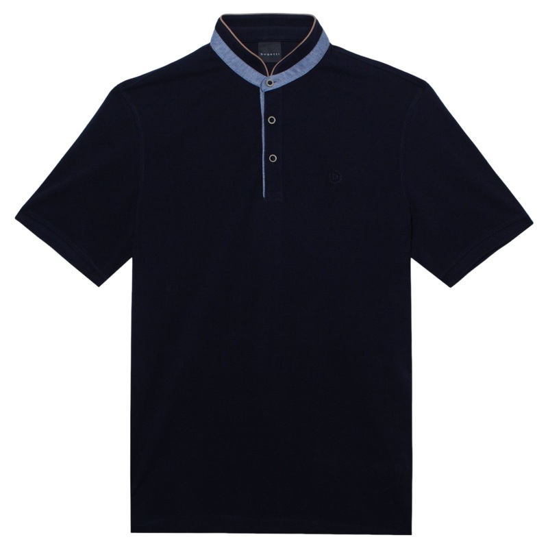 Bugatti Collarless Polo Shirt Navy Medium