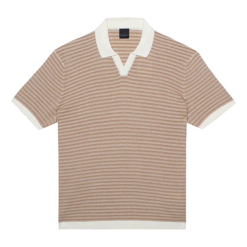 Bugatti Texture Stripe Knitted Polo Sand Medium