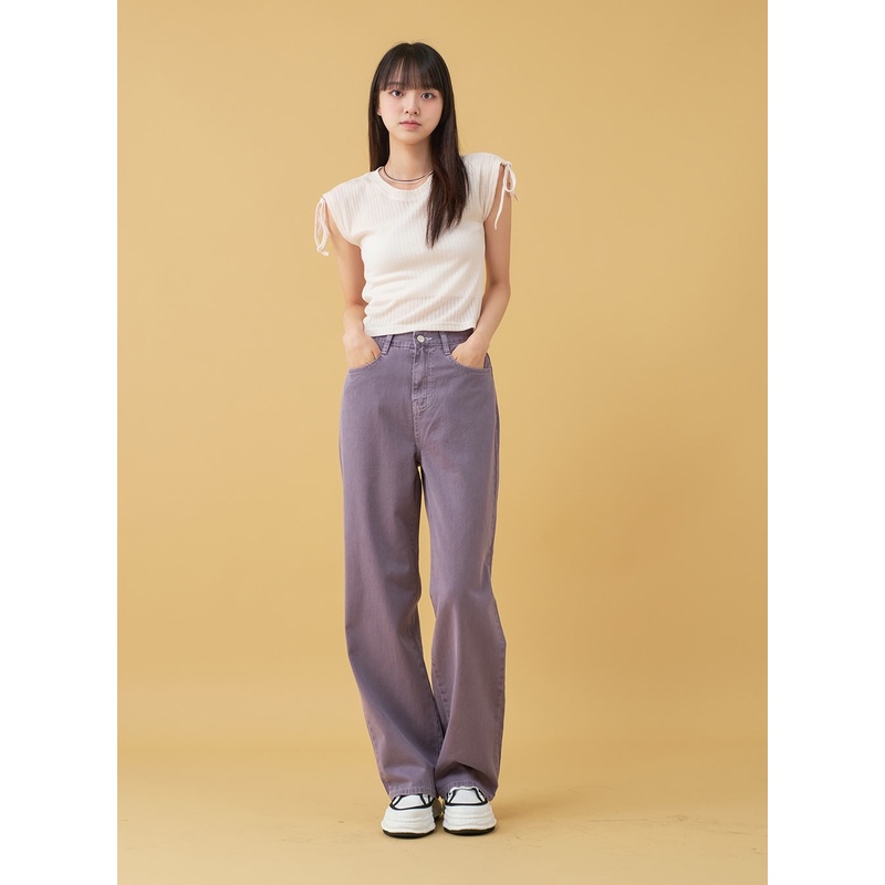 Long Cotton Colored Wide Pants OU15 Light beige S