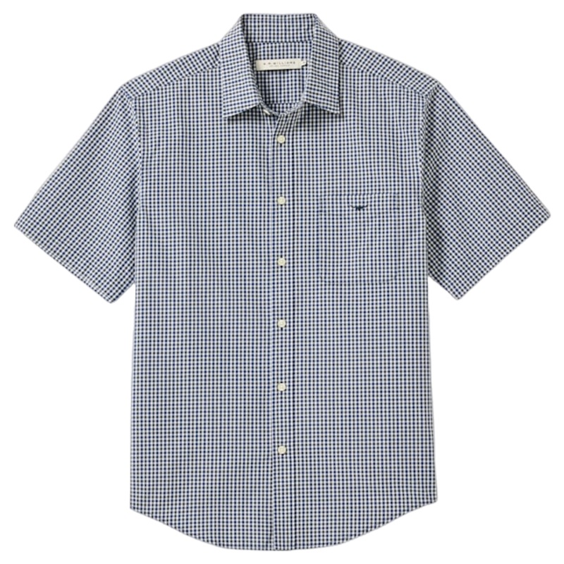 R. M. Williams Classic Poplin Check Short Sleeve Shirt Navy Char Medium