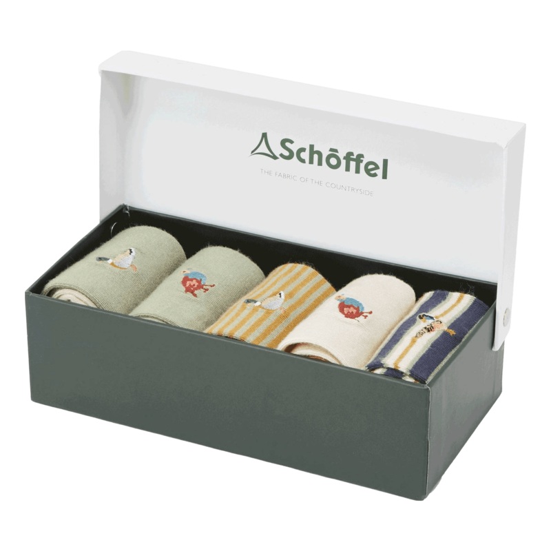 Schoffel Bamboo Socks Box Of 5 Game Birds 7-11