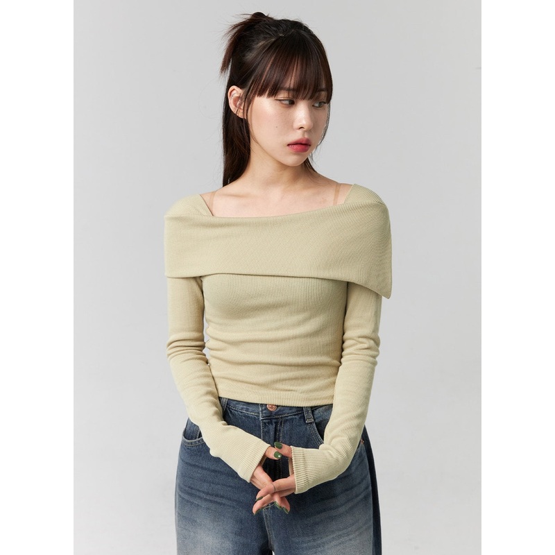 Slim Off-Shoulder Top CG331 Light green S/M