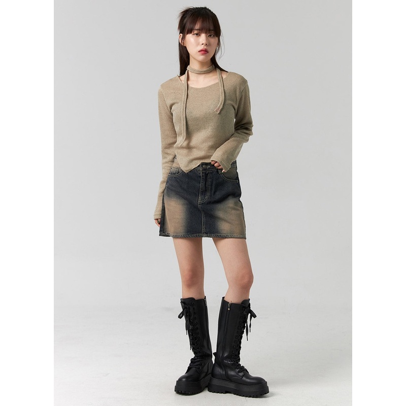 Washed Denim Mini Skirt CG330 Dark blue S