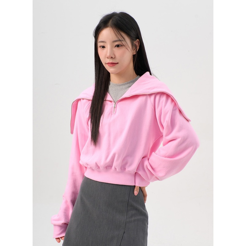 Wide Collar Half-Zip Sweatshirt OS302 Pink S/M