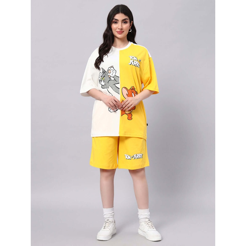 WOMEN’S TOM & JERRY CO-ORD SET YELLOW OFF-WHITE XS