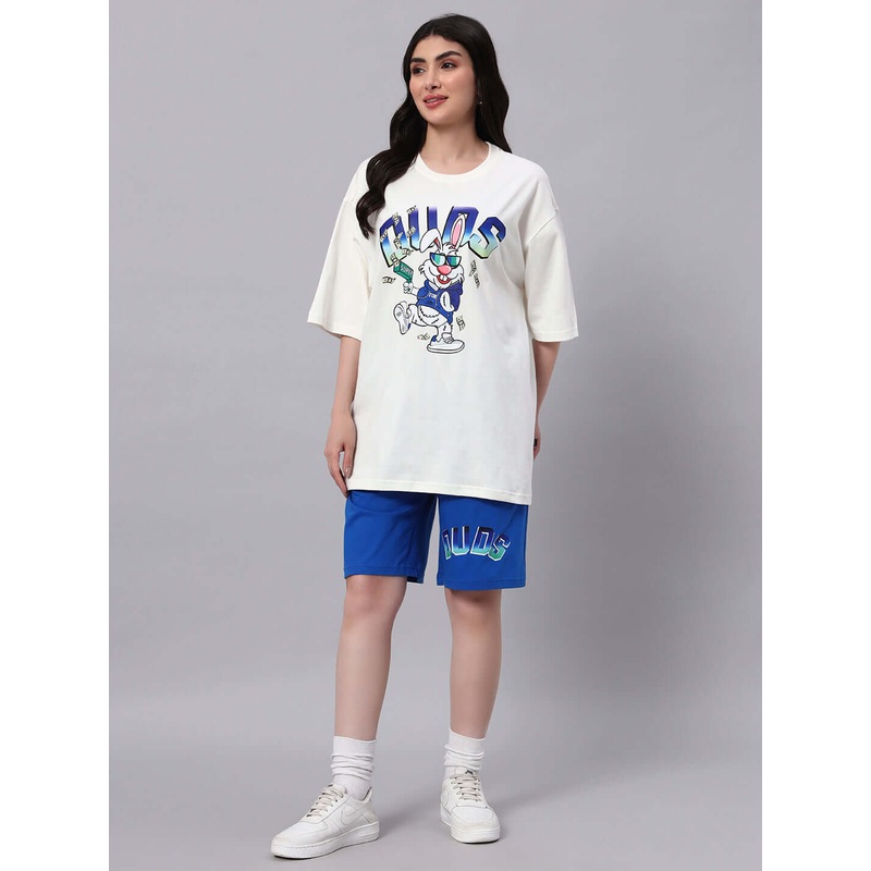 WOMENS BUNNY BUGS CO-ORD SET OFF-WHITE BLUE XS