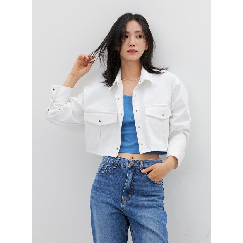 Collared Cotton Crop Jacket OG318 White S/M