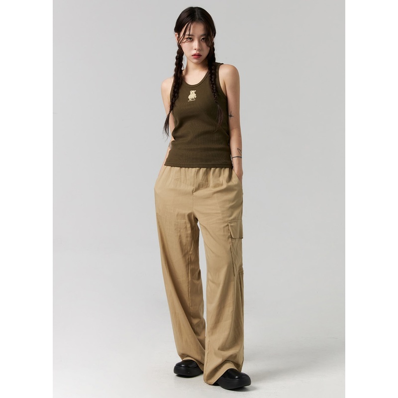 Elastic Waist Cargo Pants CG317 Beige S/M