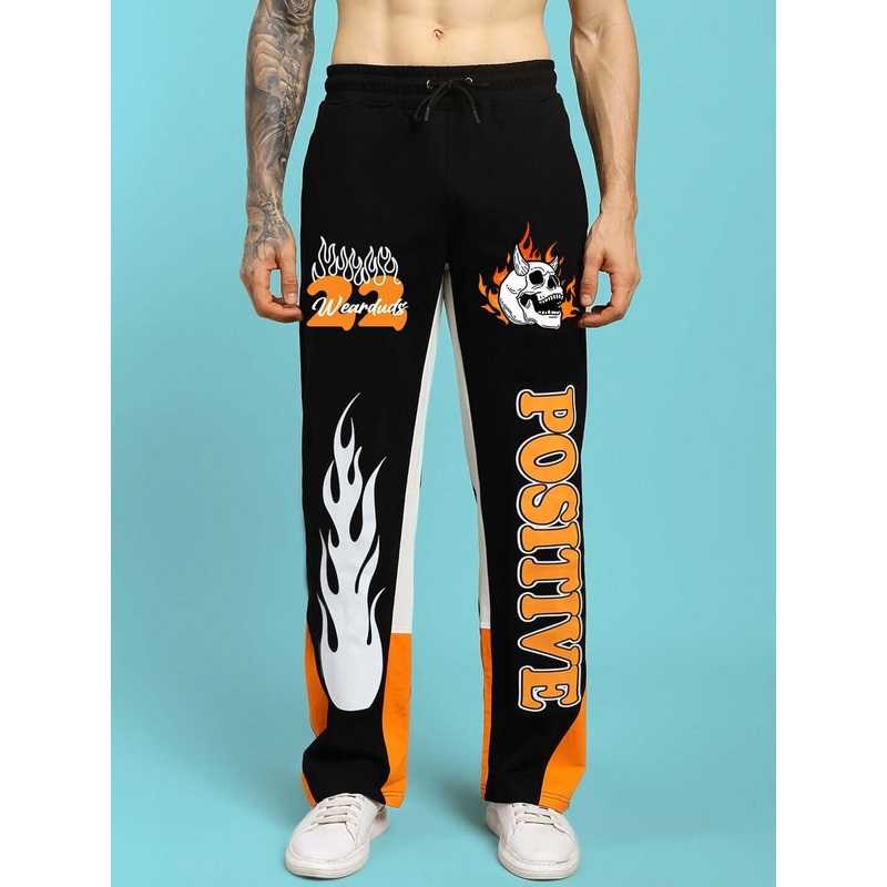 FEARLESS CONTRAST POSITIVE RELAXED FIT JOGGERS BLACK-ORANGE XS