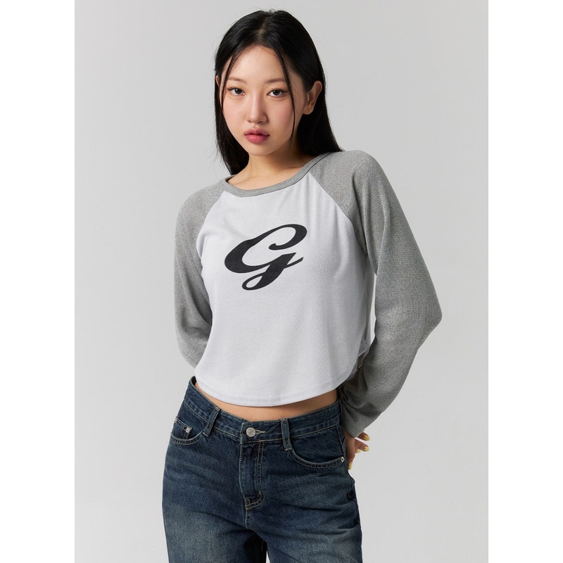 Graphic Round Neck Long Sleeve Tee CG315 Light beige S/M