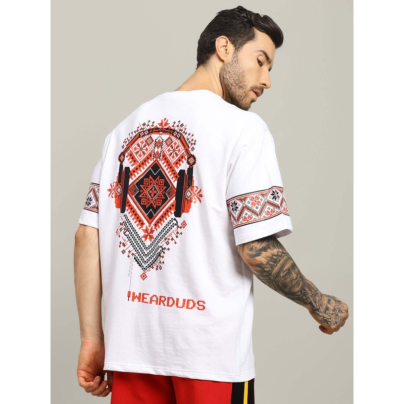 HEADPHONES ORNAMENT PRINTED T-SHIRT WHITE XS