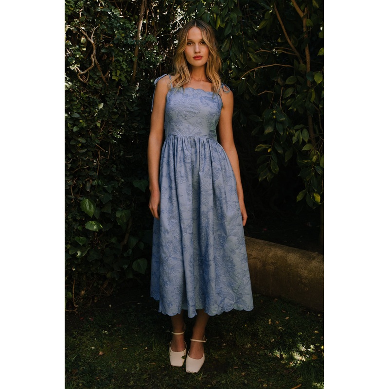 Isla Dress in Floral Embroidered Chambray XX Small