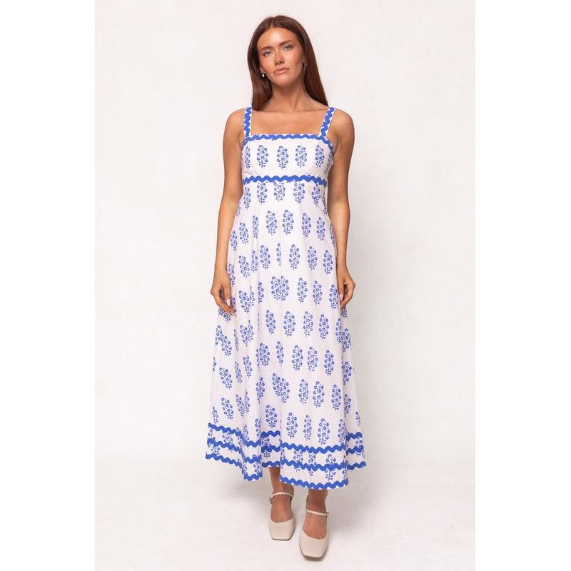 Palmer Dress in Blue Block Print XX Small