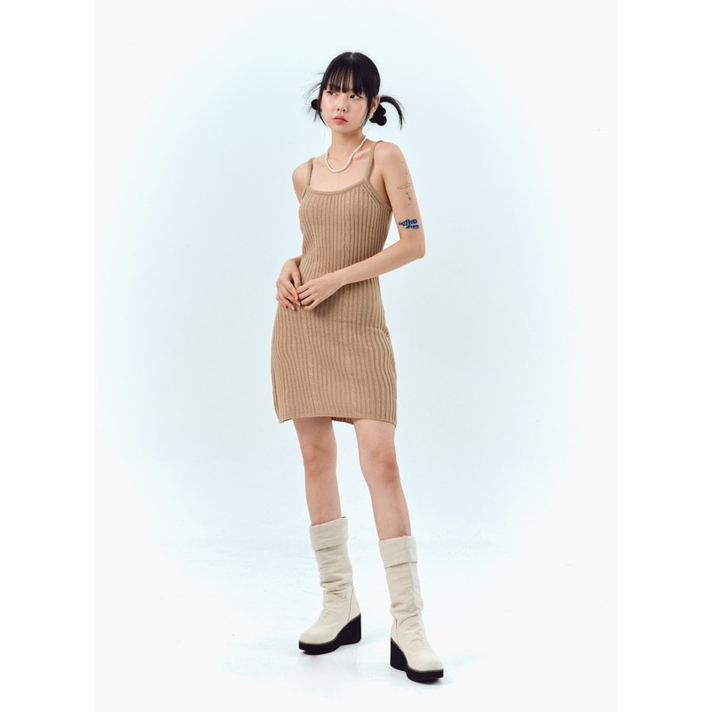 Ribbed Sleeveless Mini Dress IG311 Light beige S/M