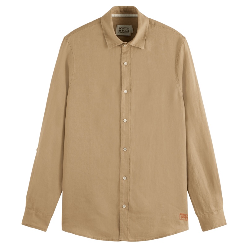 Scotch & Soda Regular Fit Linen Shirt Tannin Medium