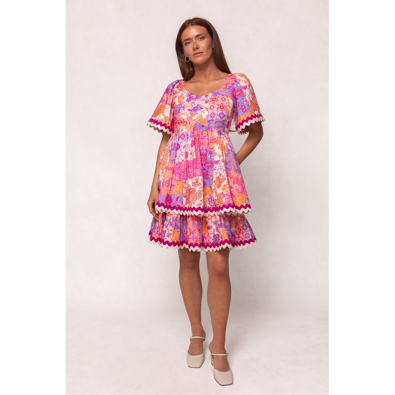 Tessa Dress in Pink Floral Tile XX Small