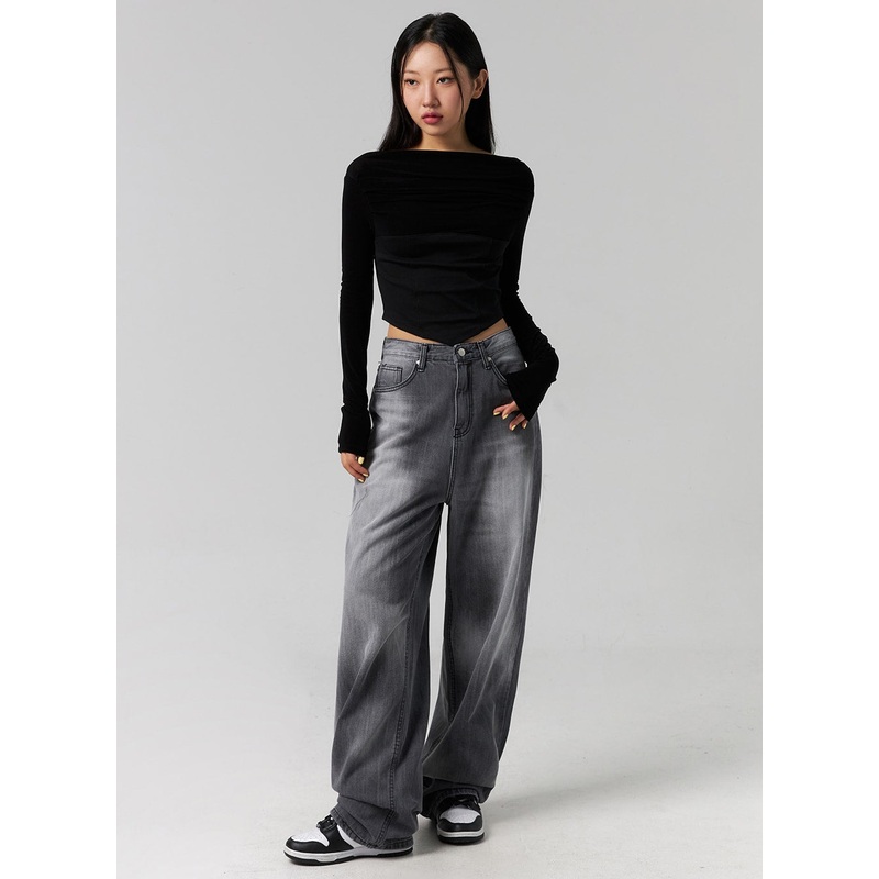 Wide Fit Washed Jeans CG315 Blue S